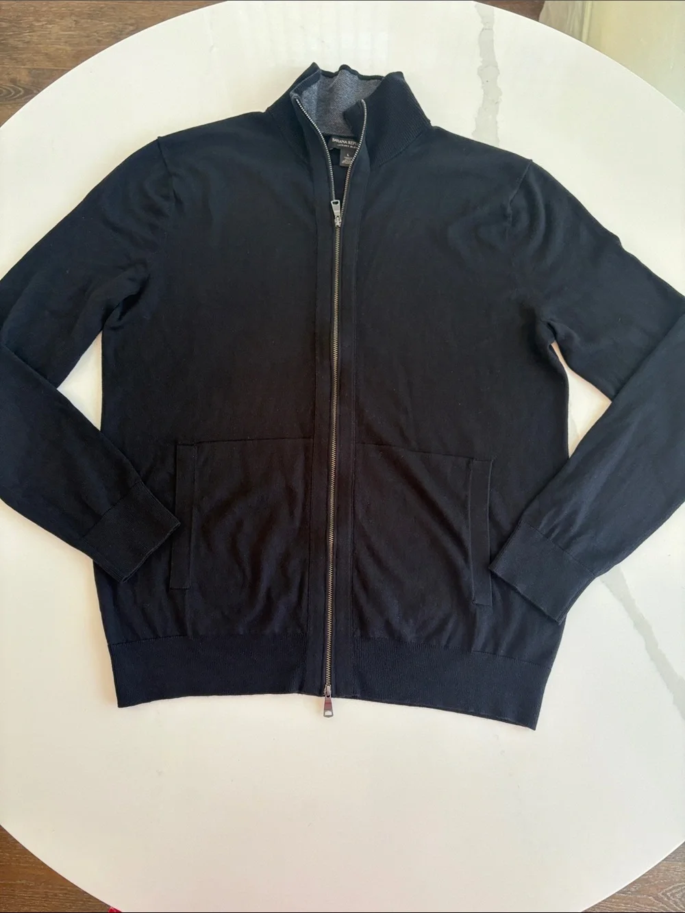 Banana Republic Men's Luxury Blend Silk Cashmere Full Zip Sweater Black L